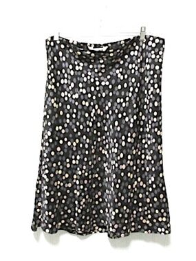 Allison Taylor Black Polka Dot Satin Silk Pull-on Skirt, Size XL